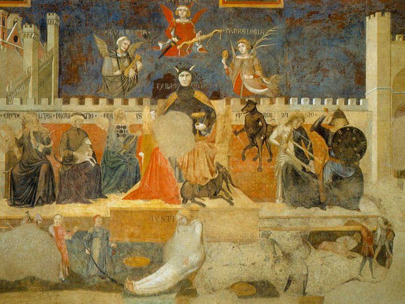 Mostra Allegoria del Cattivo Governo, 1338-1339, Sala della Pace, Palazzo Pubblico, Siena